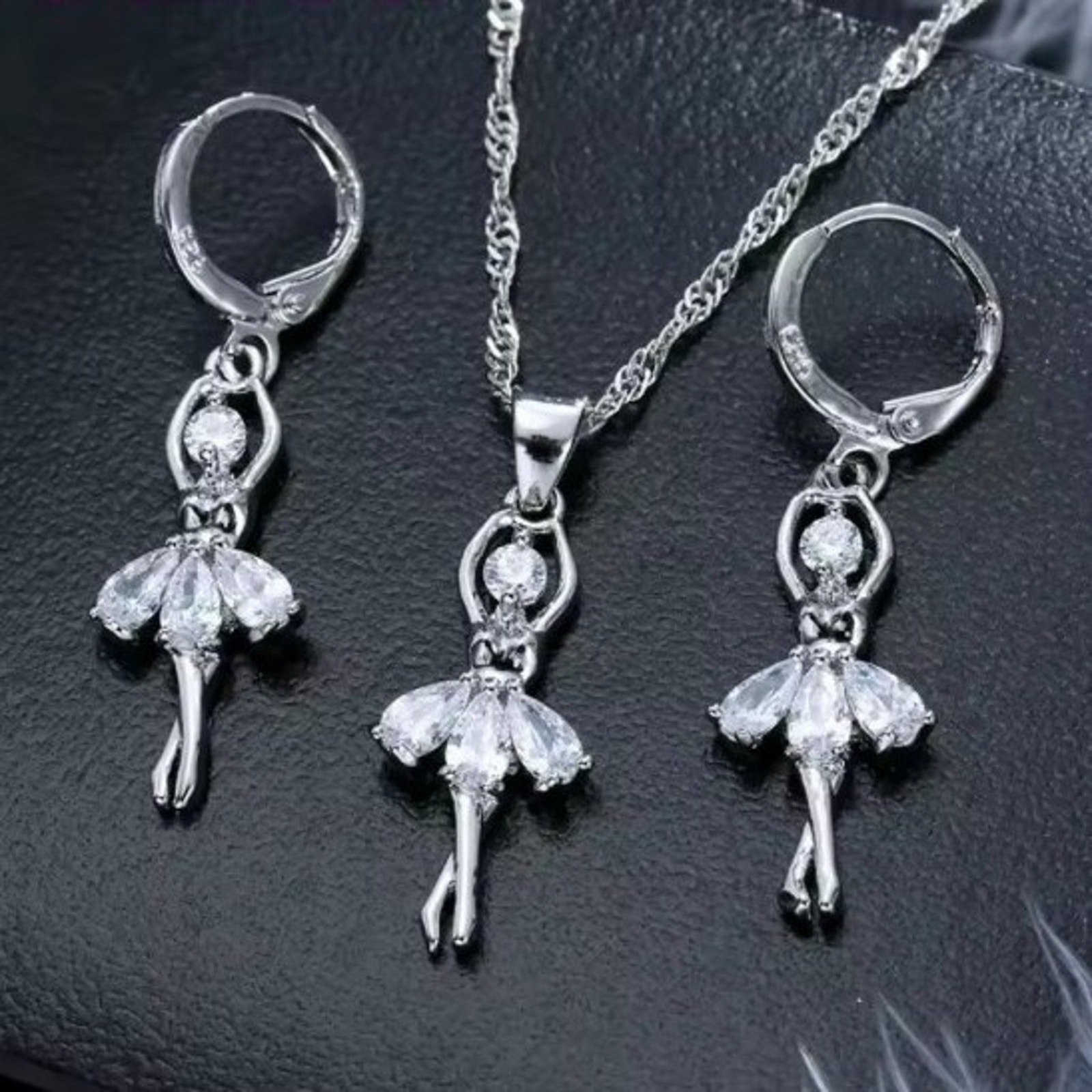 925 Silver Ballerina Necklace Earrings Set Dancer Valentine's Birthday Gift New